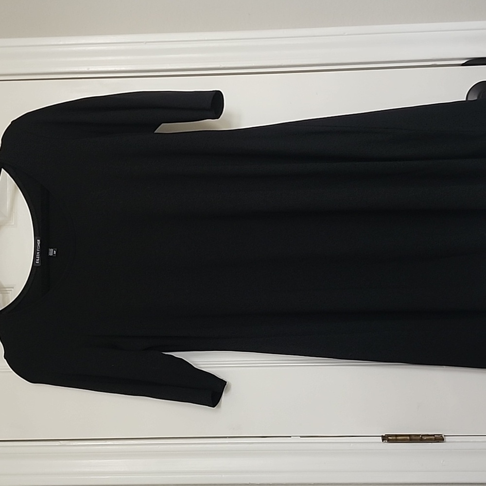 EUC Eileen Fisher Black 3/4 Sleeve Long Tee Tunic Dress Size Small
